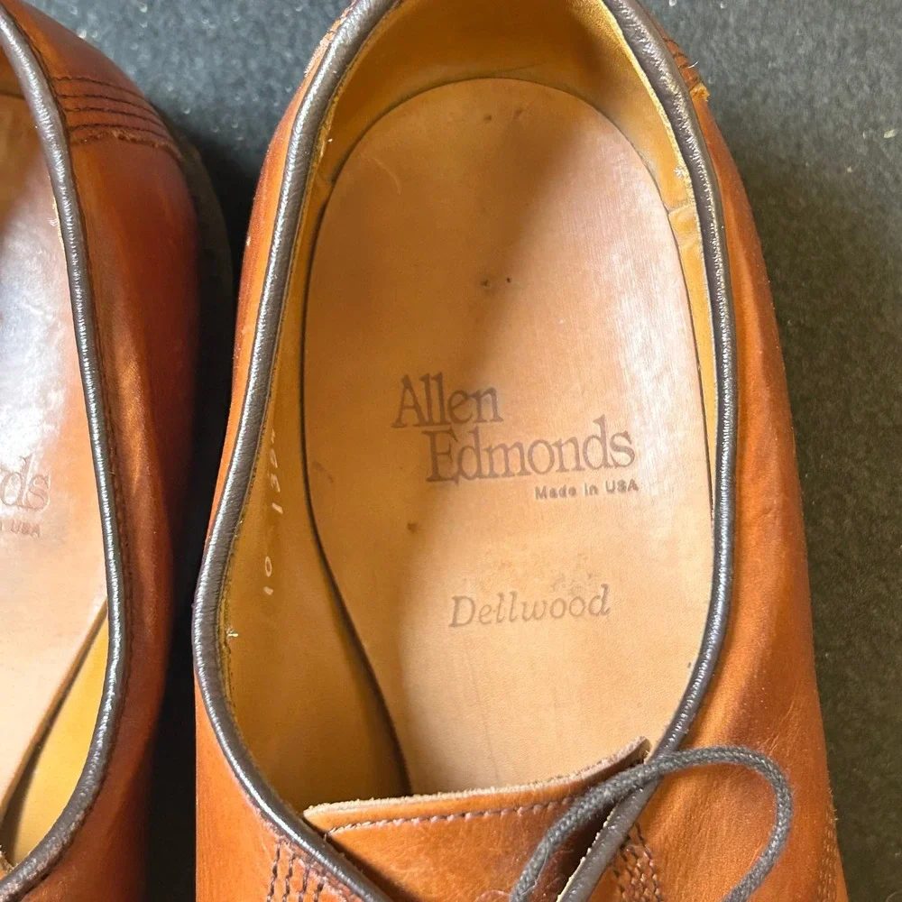 Allen Edmonds Dellwood Shoes Mens 10 D Tan Leather Split Toe Derby Dress USA